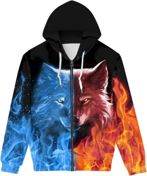GLUDEAR Unisex Realistic 3D Digital Print Full Zip Hoodie Jackets Hooded Sweatshirt