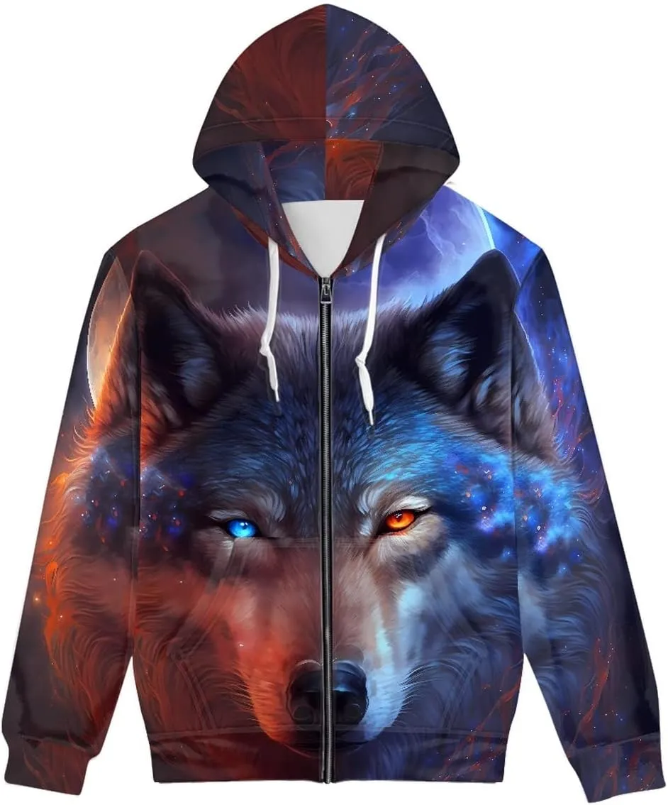GLUDEAR Unisex Realistic 3D Digital Print Full Zip Hoodie Jackets Hooded Sweatshirt