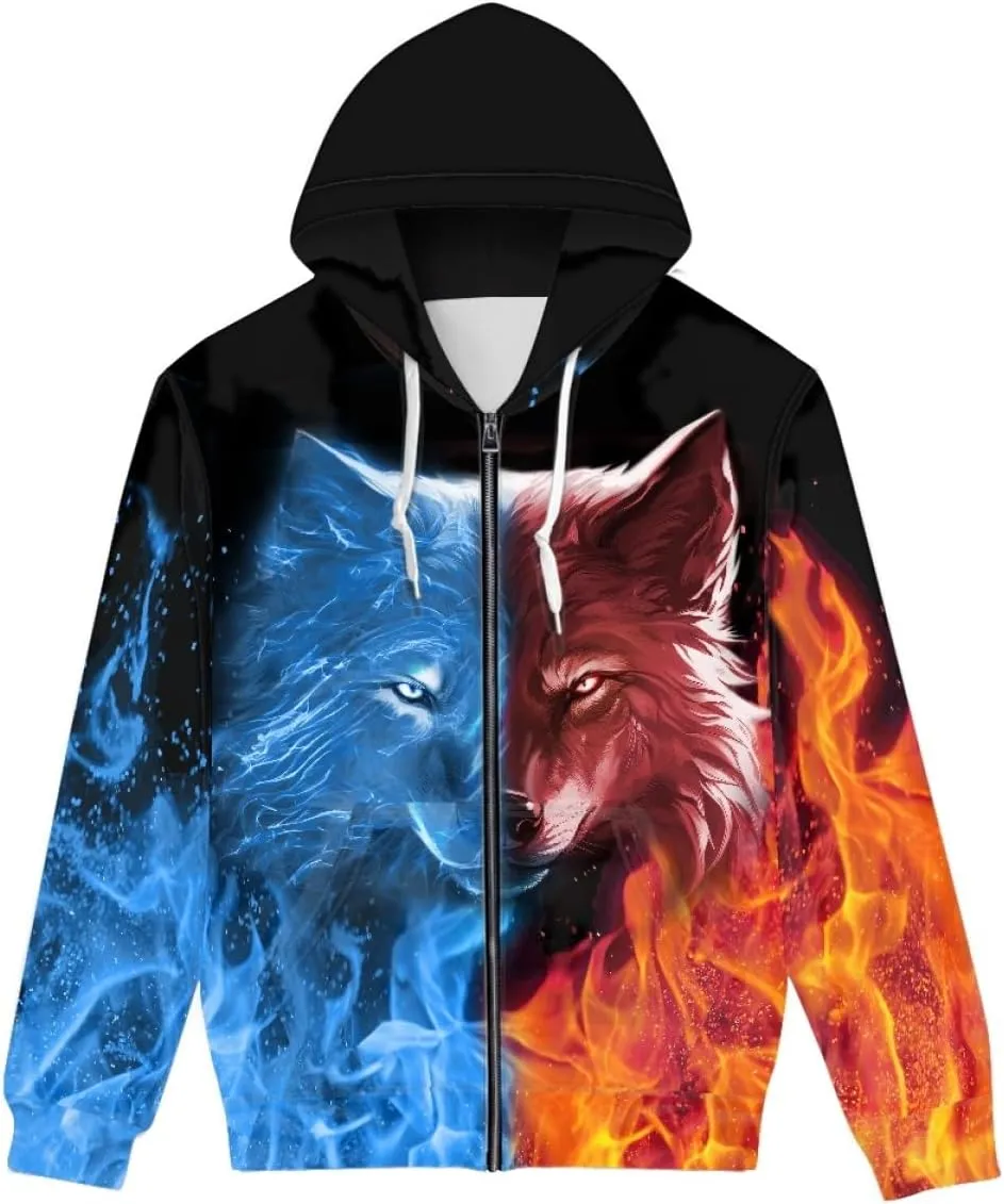 GLUDEAR Unisex Realistic 3D Digital Print Full Zip Hoodie Jackets Hooded Sweatshirt