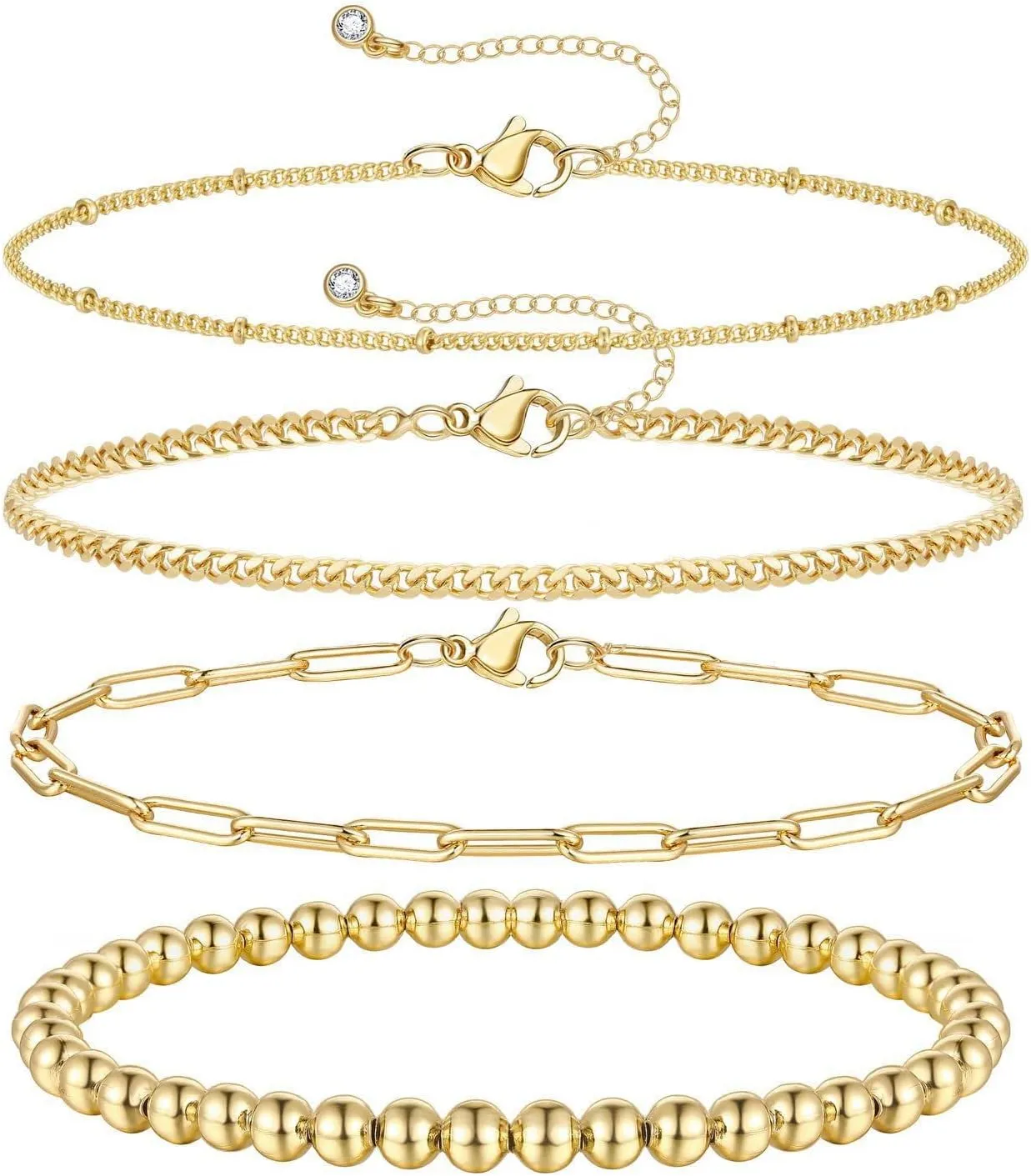 Gold Bracelets for Women, Silver Bracelets for Women,Chain Bracelet Set Dainty Link Paperclip Bracelets Stake Adjustable Layered Metal Link Bracelet Fashion Jewelry for Teen Girls