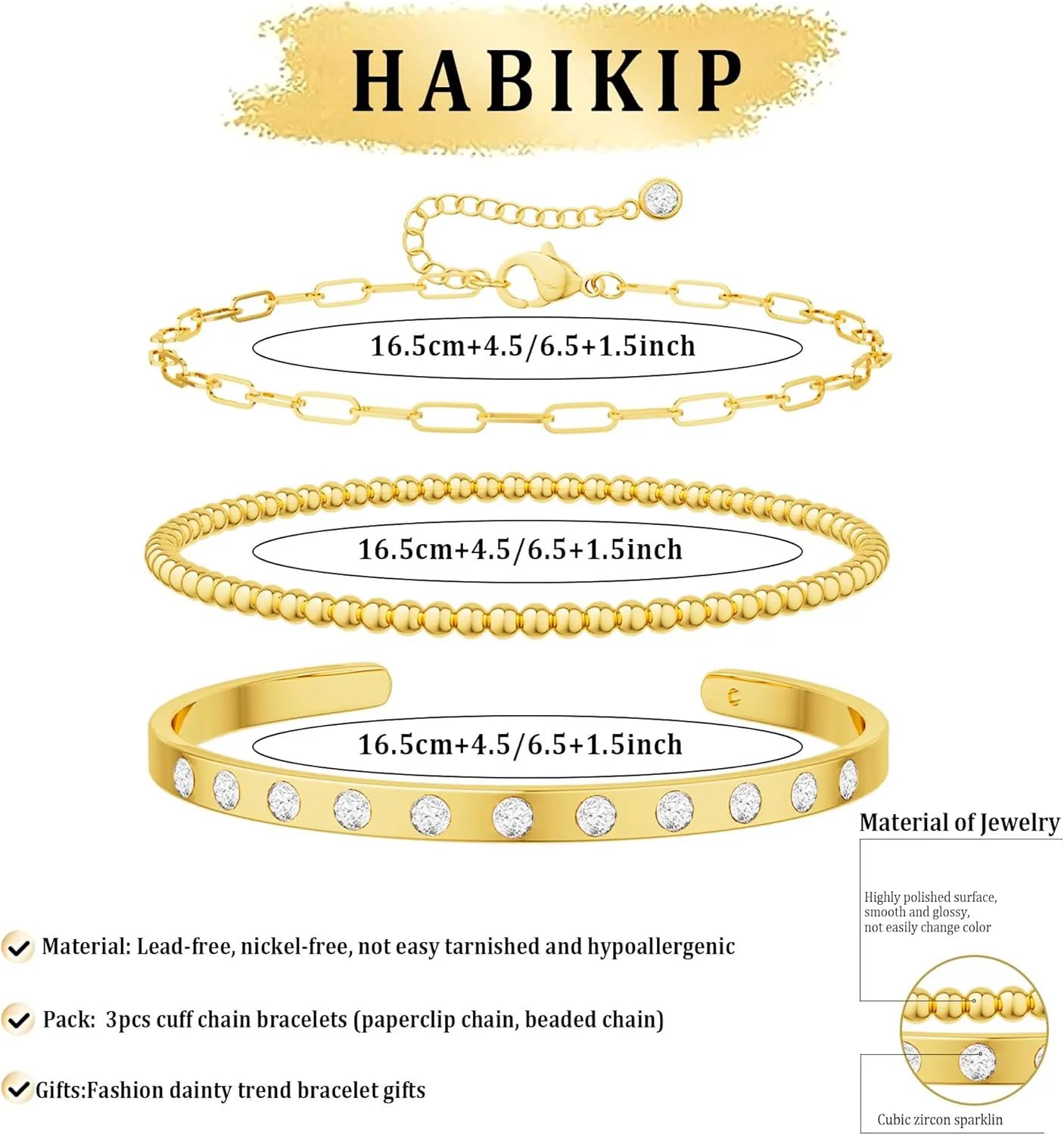 Gold Bracelets for Women Trendy,Stackable 14k Gold Plated Bangle Bracelets Set Waterproof Cuban Link Diamond Beaded Chain Paperclip Chain Bracelets Simple Fashion Jewelry Gifts for Women