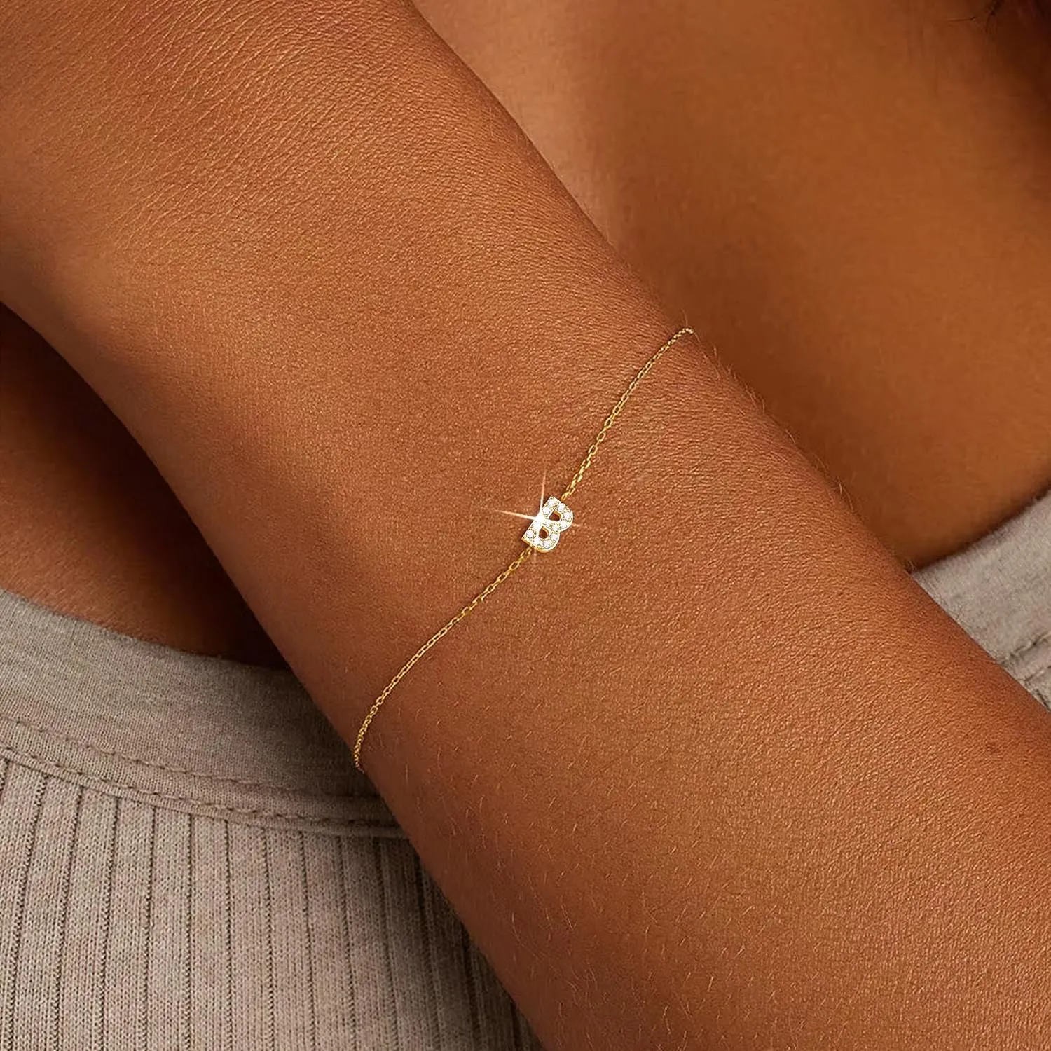 Gold Initial Bracelets for Women, Dainty 14K Gold Plated Letter Initial Bracelet for Women, Cute Layered Box Chain Gold Bracelets for Women Trendy Jewelry