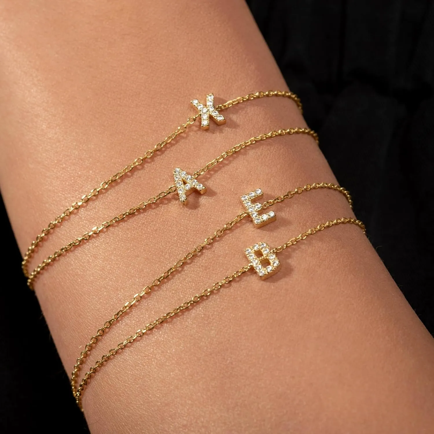Gold Initial Bracelets for Women, Dainty 14K Gold Plated Letter Initial Bracelet for Women, Cute Layered Box Chain Gold Bracelets for Women Trendy Jewelry