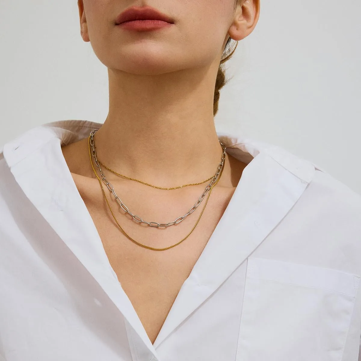 Gold Silver Chain Layered Necklaces for Women 18K Plated Dainty Chain Necklace Bead Box Cuban Paperclip Link Chain Choker Necklace Set Trendy Jewelry Gift for Women