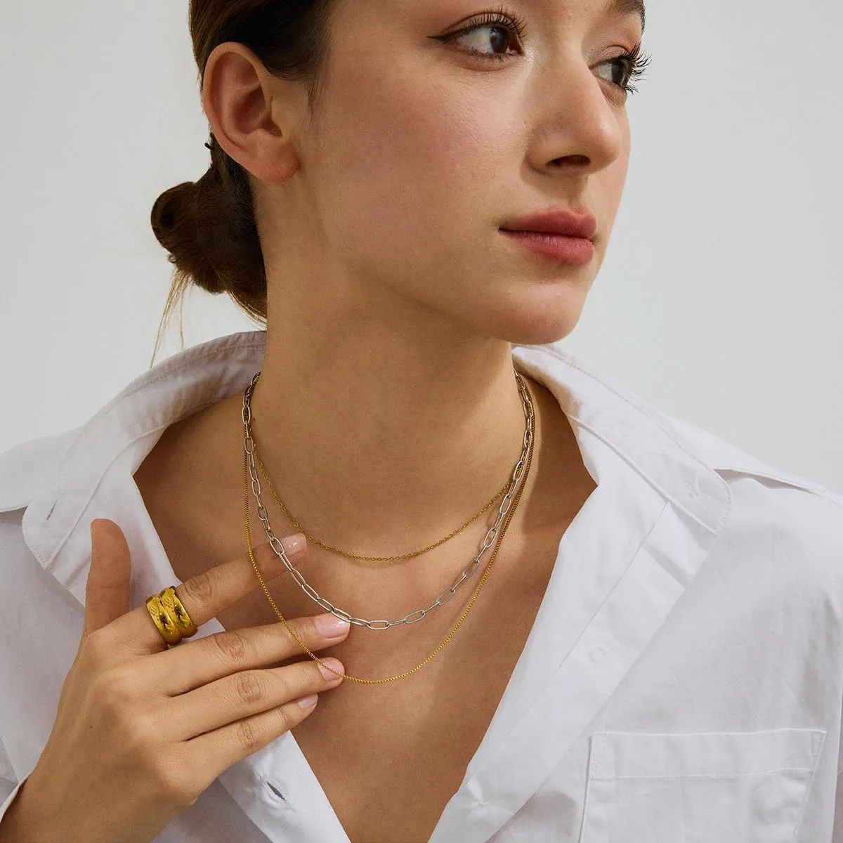 Gold Silver Chain Layered Necklaces for Women 18K Plated Dainty Chain Necklace Bead Box Cuban Paperclip Link Chain Choker Necklace Set Trendy Jewelry Gift for Women
