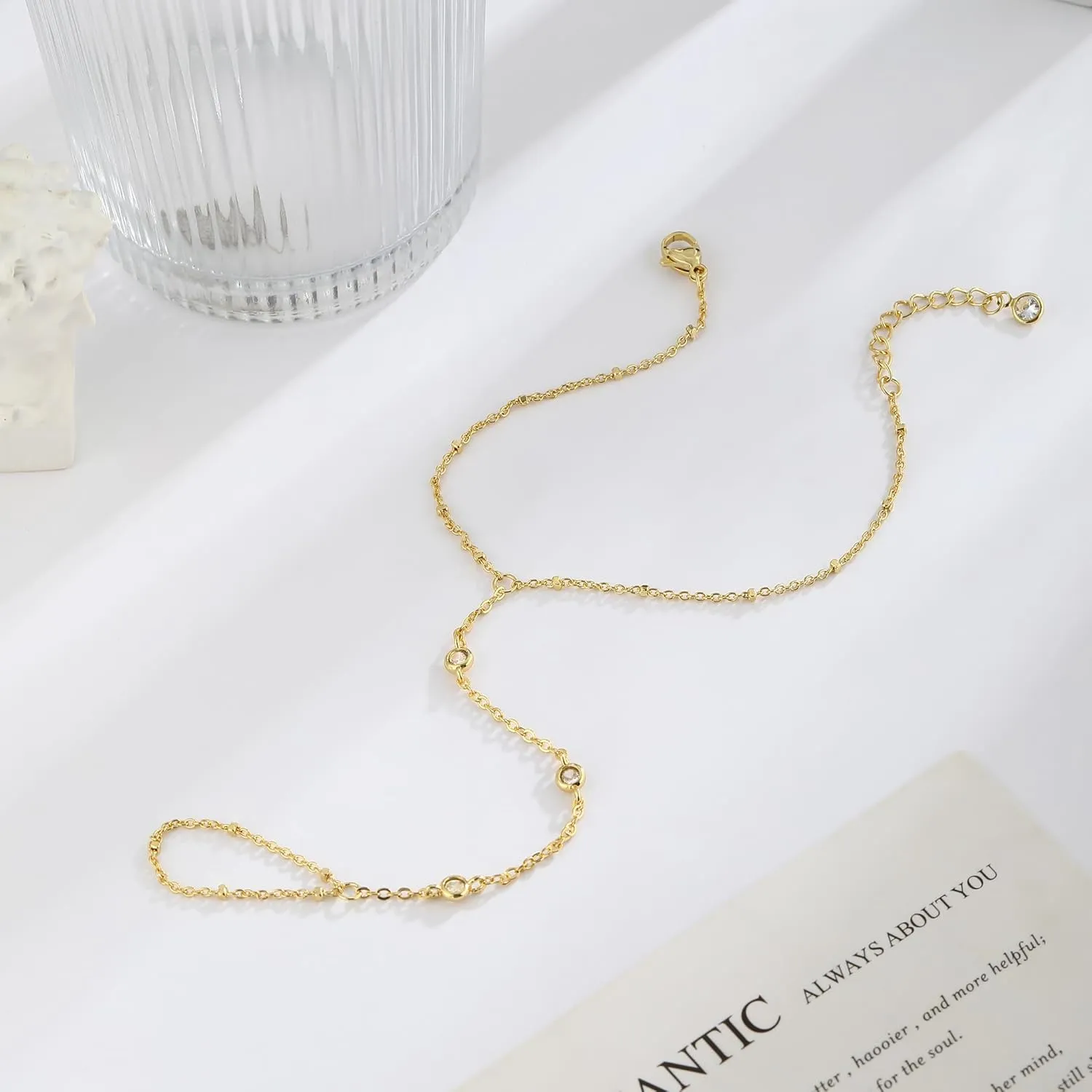 Gold/Silver Bracelets For Women,Trendy 14k Gold/Silver Plated lightweight Dainty Chunky Thin Cuban Link Paperclip Chain Tennis Bangle Bracelets Stack Set,Ring Hand Chain Bracelet,Gold Jewelry Gift For Women Fashion Accessories