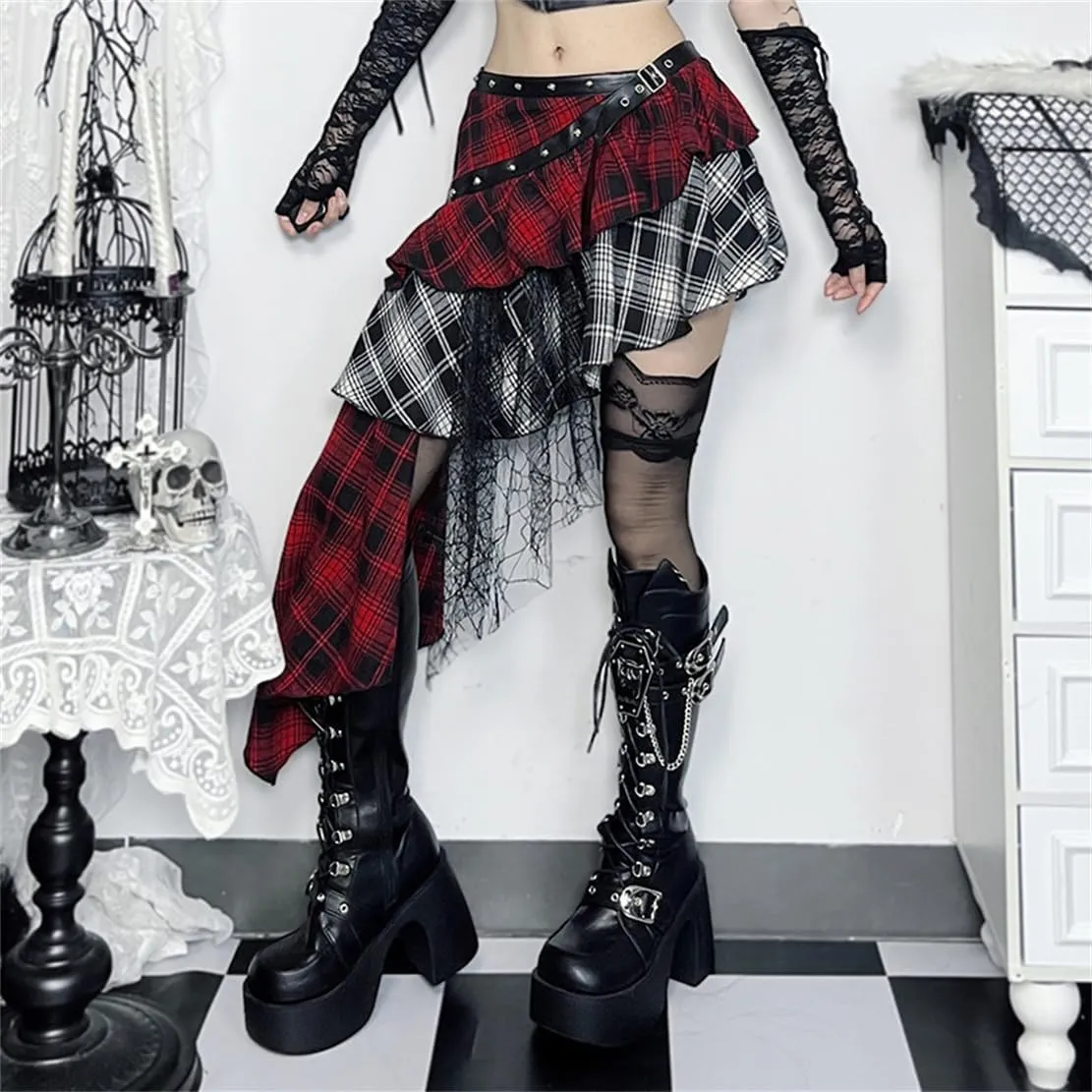 Gothic Pleated Mini Skirt Y2K Grunge Casual High Waisted A-line Flare Skirts