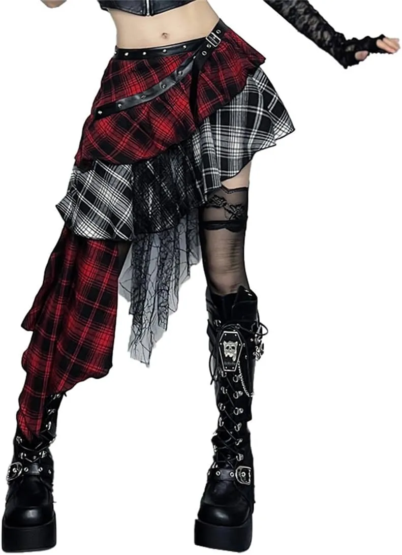 Gothic Pleated Mini Skirt Y2K Grunge Casual High Waisted A-line Flare Skirts