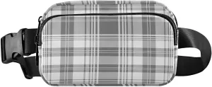 Grey Plaid Fanny Packs for Women Men, Fashion Belt Bag Waterproof Waist Pack Crossbody Bags with Adjustable Strap for Workout Running Hiking