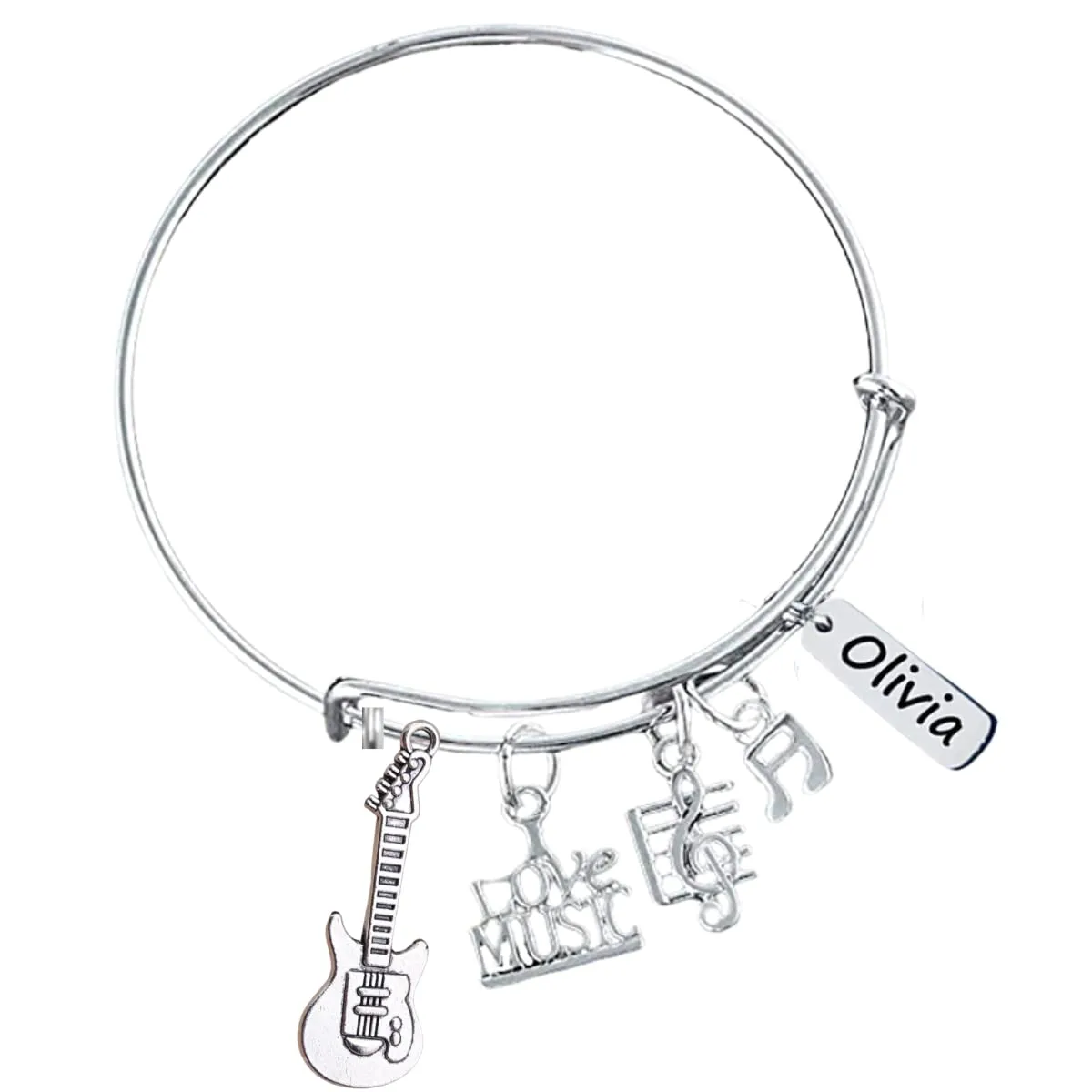 Guitar Jewelry, Personalized Guitar Music Bangle Bracelet Engraved Name Charm - Music Gift -Music Lover Jewelry Gift