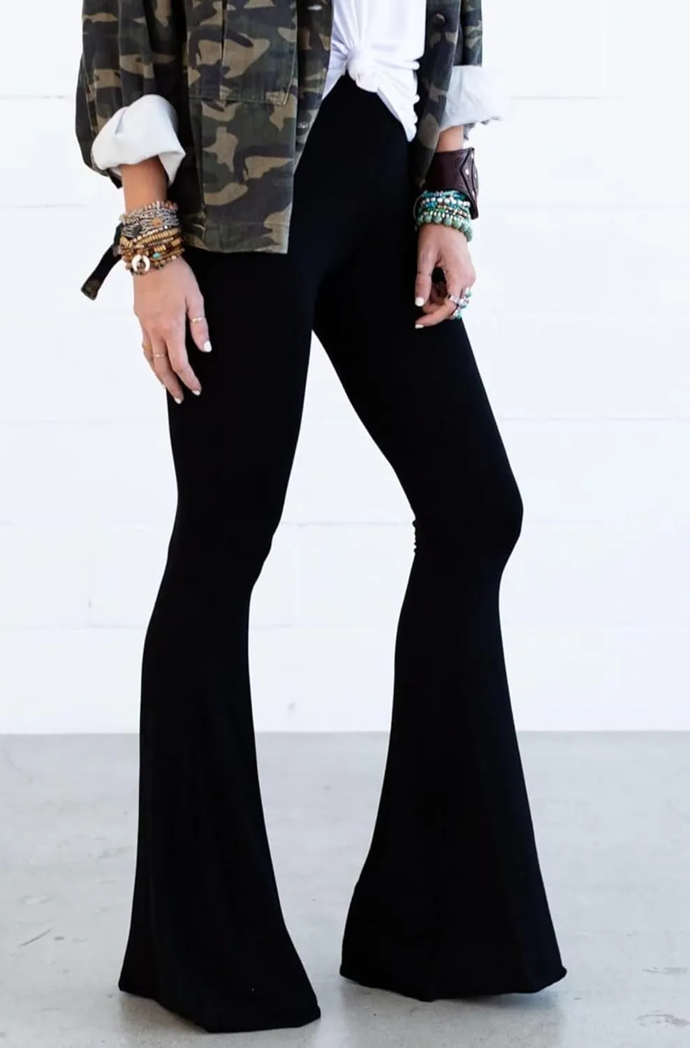 GUOLEZEEV Women Bell Bottoms High Waist Solid Color Stretchy Flare Leggings Trendy Y2k Pants