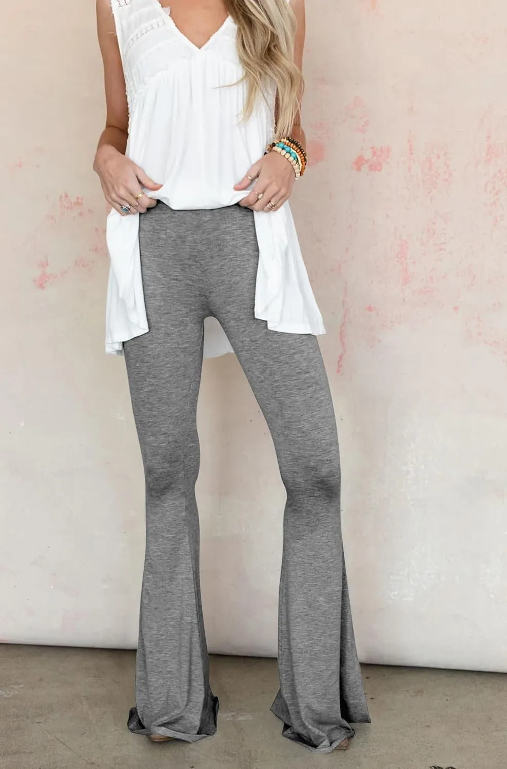 GUOLEZEEV Women Bell Bottoms High Waist Solid Color Stretchy Flare Leggings Trendy Y2k Pants