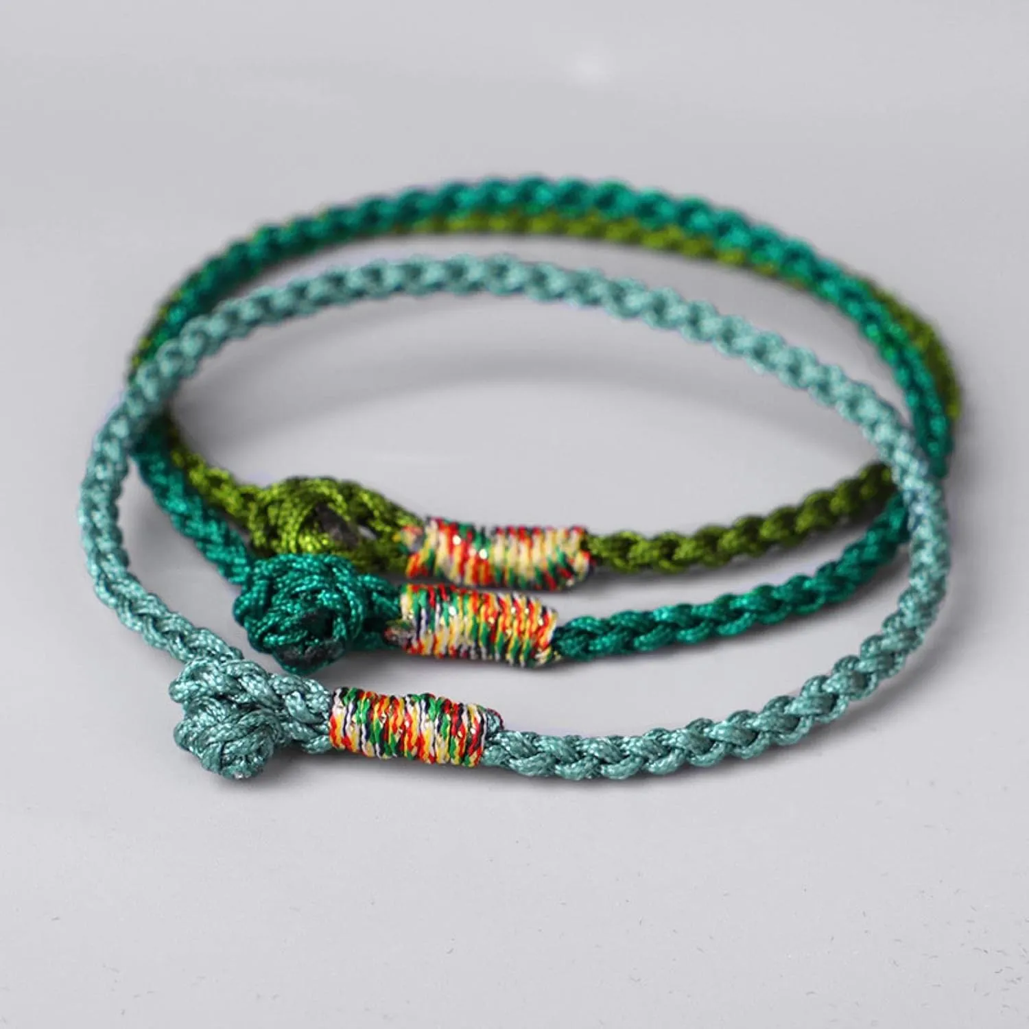 Handmade Lucky Green Bracelets & Bangles for Women Men Tibetan Buddhist Hand Braided Knots Rope Adjustable Bracelets