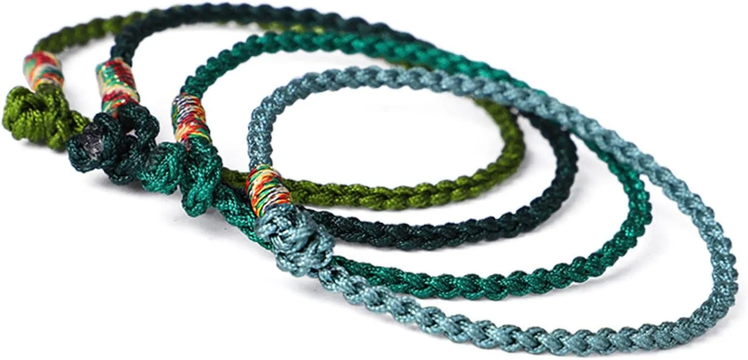 Handmade Lucky Green Bracelets & Bangles for Women Men Tibetan Buddhist Hand Braided Knots Rope Adjustable Bracelets