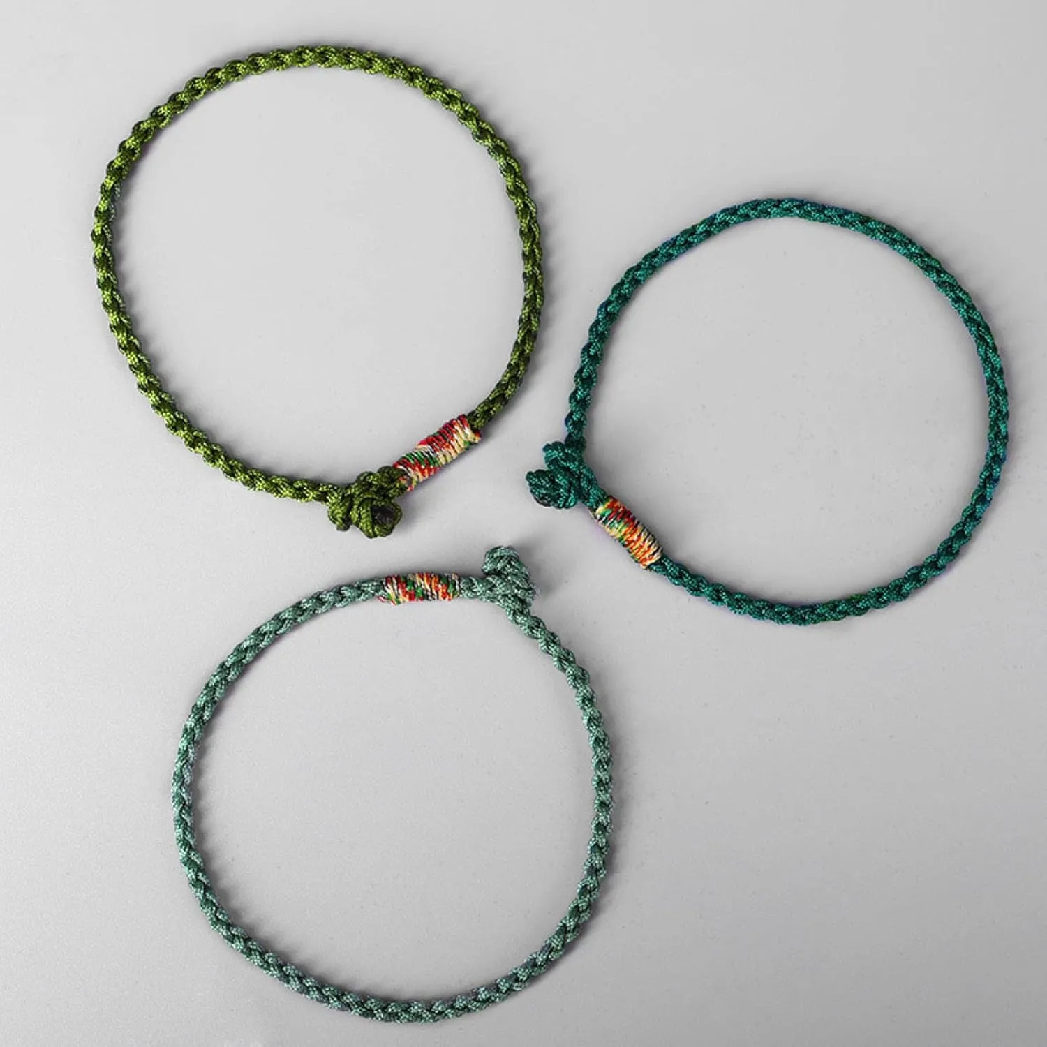 Handmade Lucky Green Bracelets & Bangles for Women Men Tibetan Buddhist Hand Braided Knots Rope Adjustable Bracelets