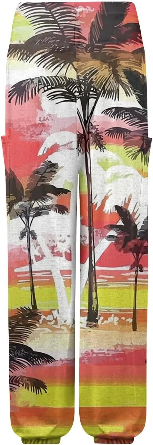 Harem Pants for Women Elastic Casual Summer Pants Harem Floral Print Trouser High Waisted Pockets Trendy Clothes