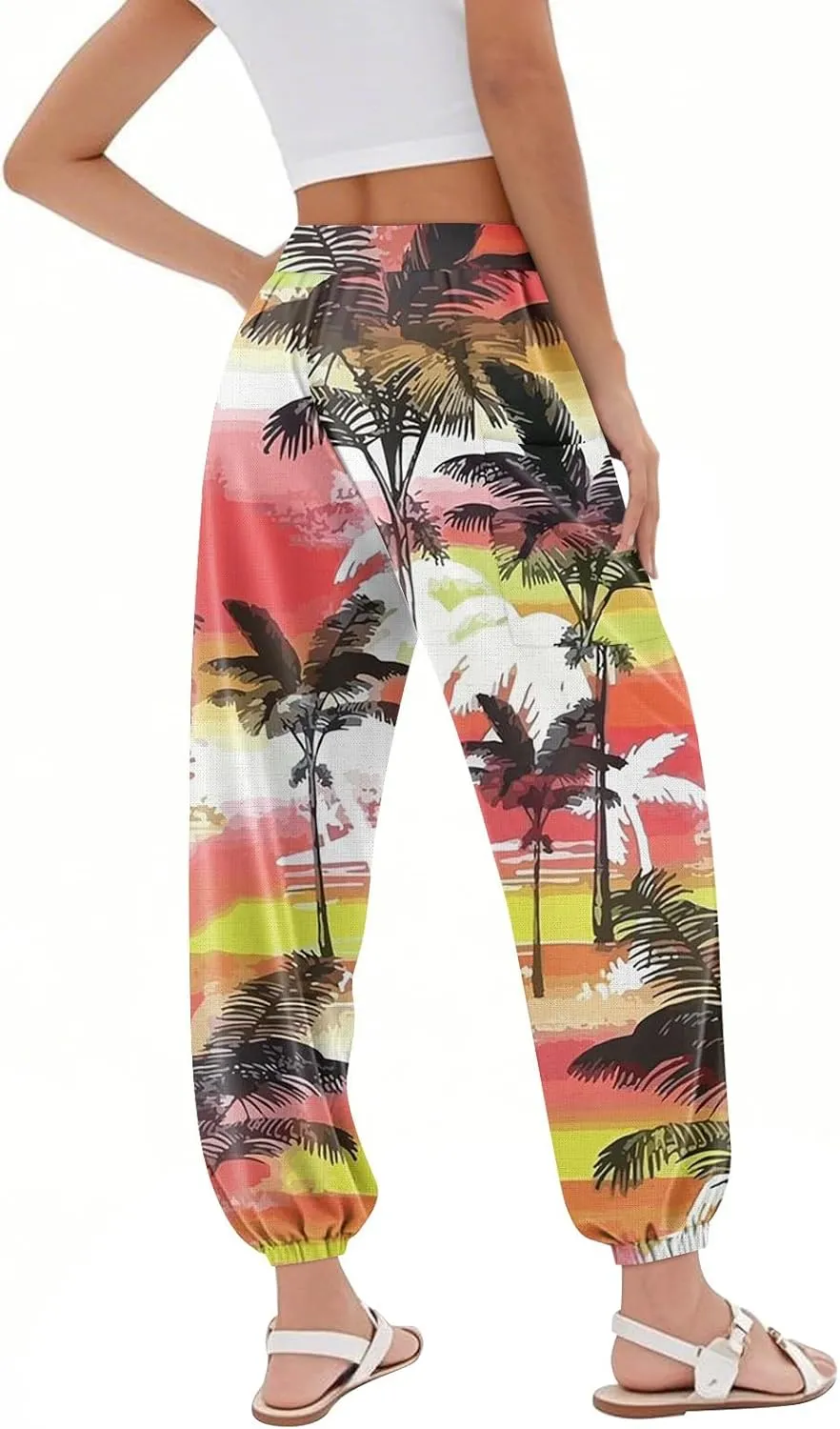Harem Pants for Women Elastic Casual Summer Pants Harem Floral Print Trouser High Waisted Pockets Trendy Clothes