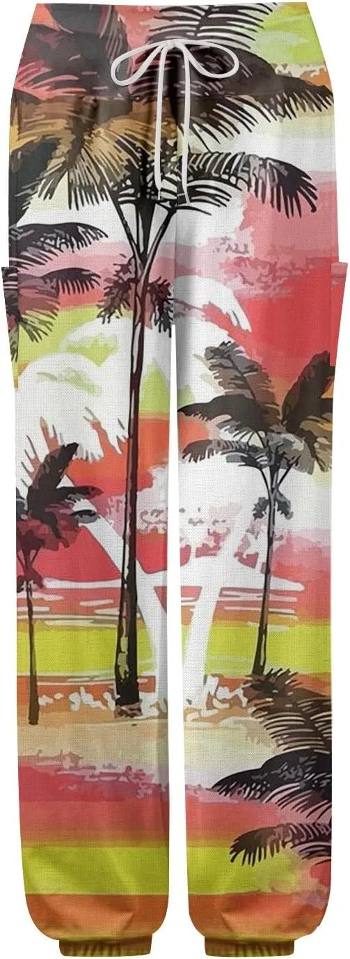 Harem Pants for Women Elastic Casual Summer Pants Harem Floral Print Trouser High Waisted Pockets Trendy Clothes