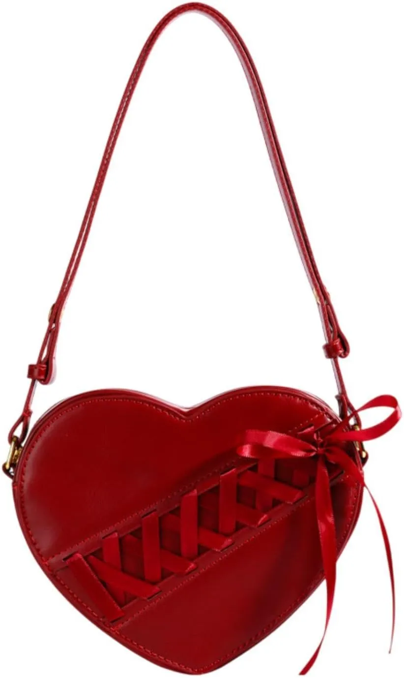 Heart Shape Satchel Lightweight Crossbody Bag for Birthday Work Vacation Office Red