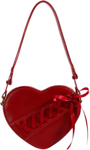 Heart Shape Satchel Lightweight Crossbody Bag for Birthday Work Vacation Office Red