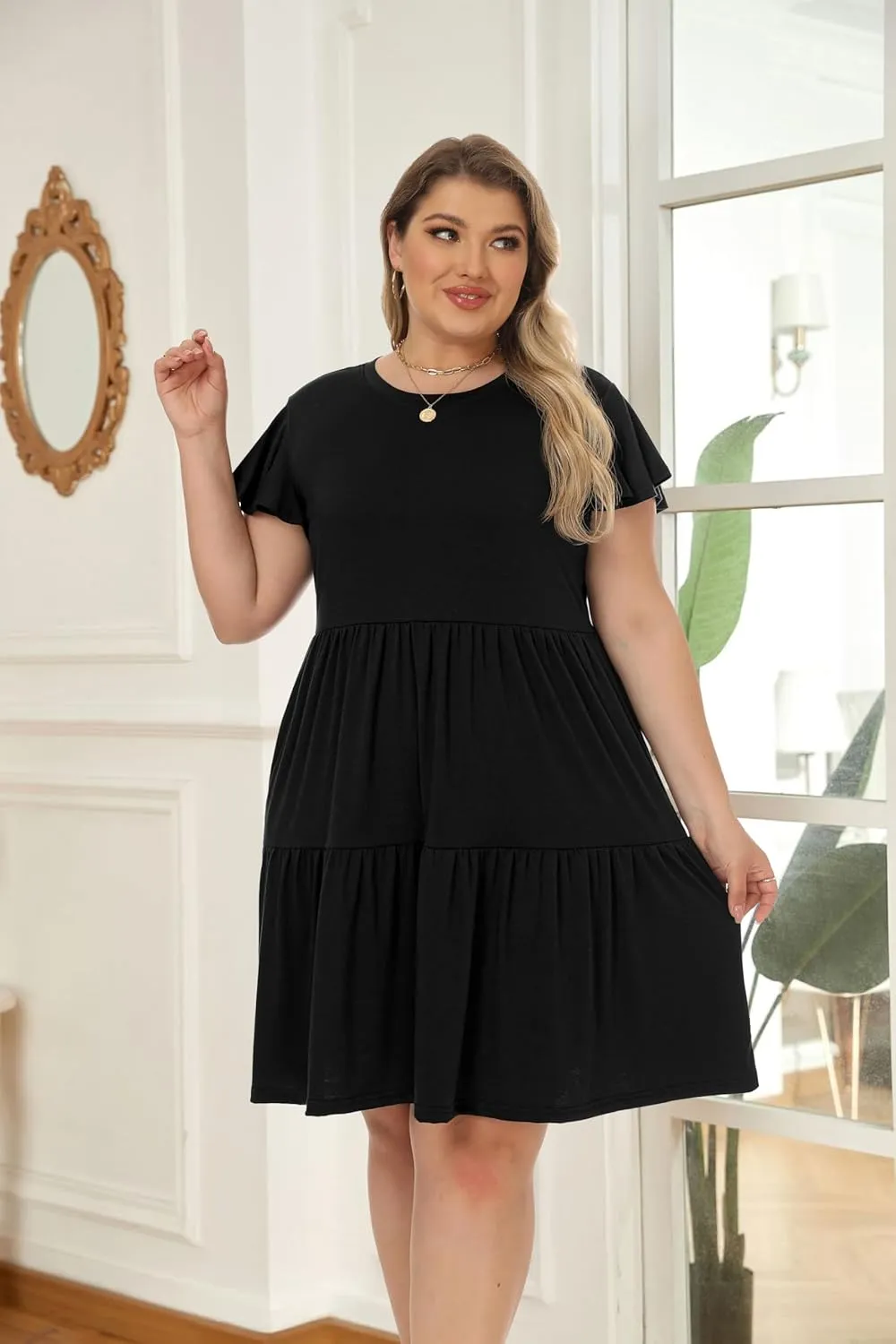 HiMONE Summer Dresses for Women 2025 Vacation Sundresses Ruffle Sleeve Boat Neck with Pockets A Line Casual Dress XS-2XL