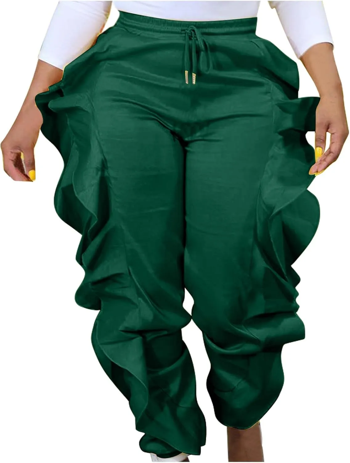 hlysgo Fringe Pants for Women Trousers Slim Fit Solid Color High Waisted Yoga Pants Sweatpants for Women Y2K Streetwear