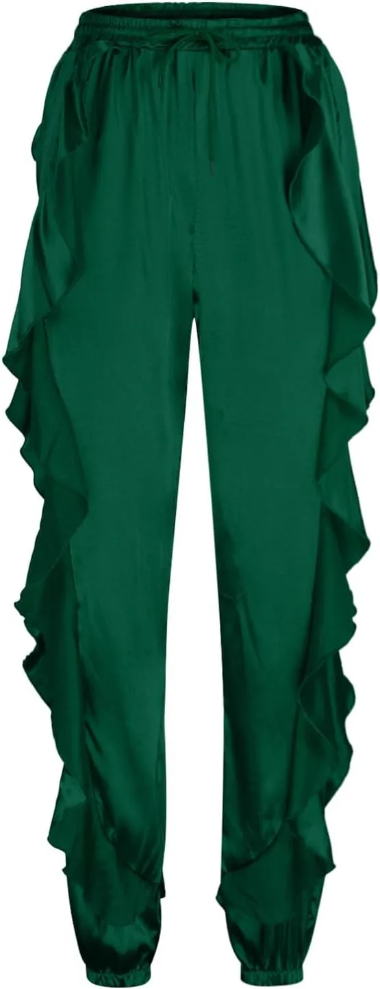 hlysgo Fringe Pants for Women Trousers Slim Fit Solid Color High Waisted Yoga Pants Sweatpants for Women Y2K Streetwear