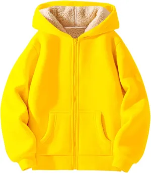 Hoodies For Children Winter Fleece Sweatshirt Full Zip Up Thick Lined Hooded Jacket Girls Boys Sweatshirts Coats