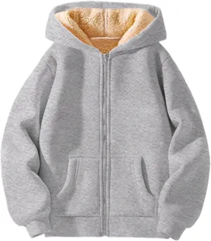 Hoodies For Children Winter Fleece Sweatshirt Full Zip Up Thick Lined Hooded Jacket Girls Boys Sweatshirts Coats