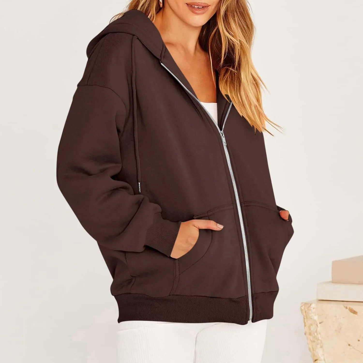 Hoodies for Women 2024 Oversized Long Sleeve Sweatshirts Casual Solid Y2K Jacket Fall Fashion Clothes with Pockets