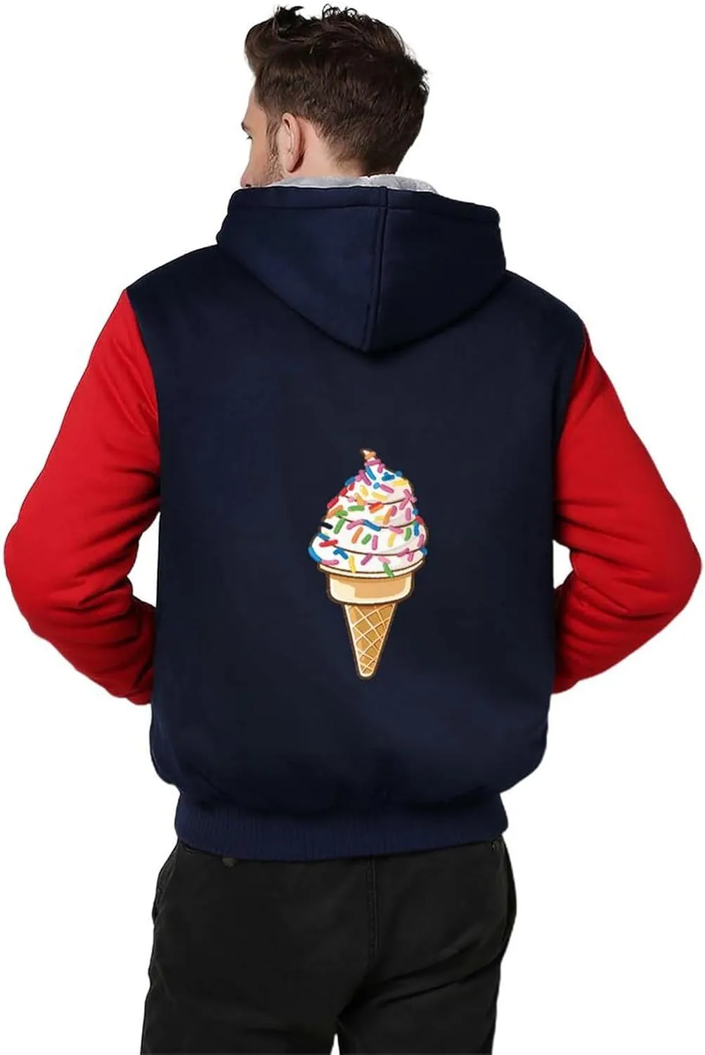 Ice Cream Cone Men's Thick Hoodies Heavyweight Sweatshirt Fleece Warm Jackets