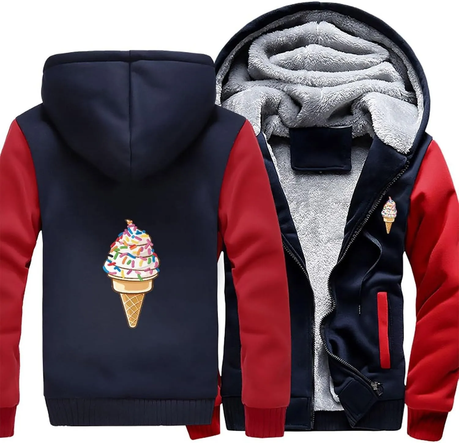 Ice Cream Cone Men's Thick Hoodies Heavyweight Sweatshirt Fleece Warm Jackets