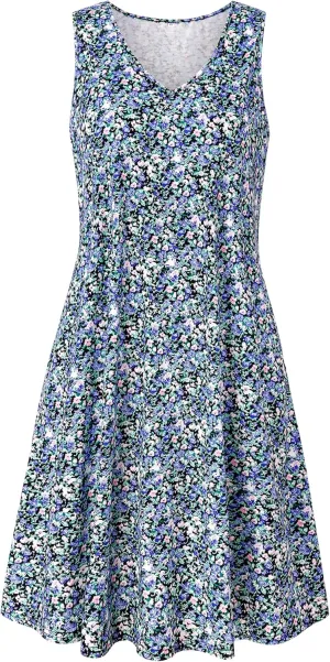 Ivicoer Women's Summer Beach Dresses V-Neck Floral Printed Tank Swing Dress Plus Size with Pocket(L-5XL)