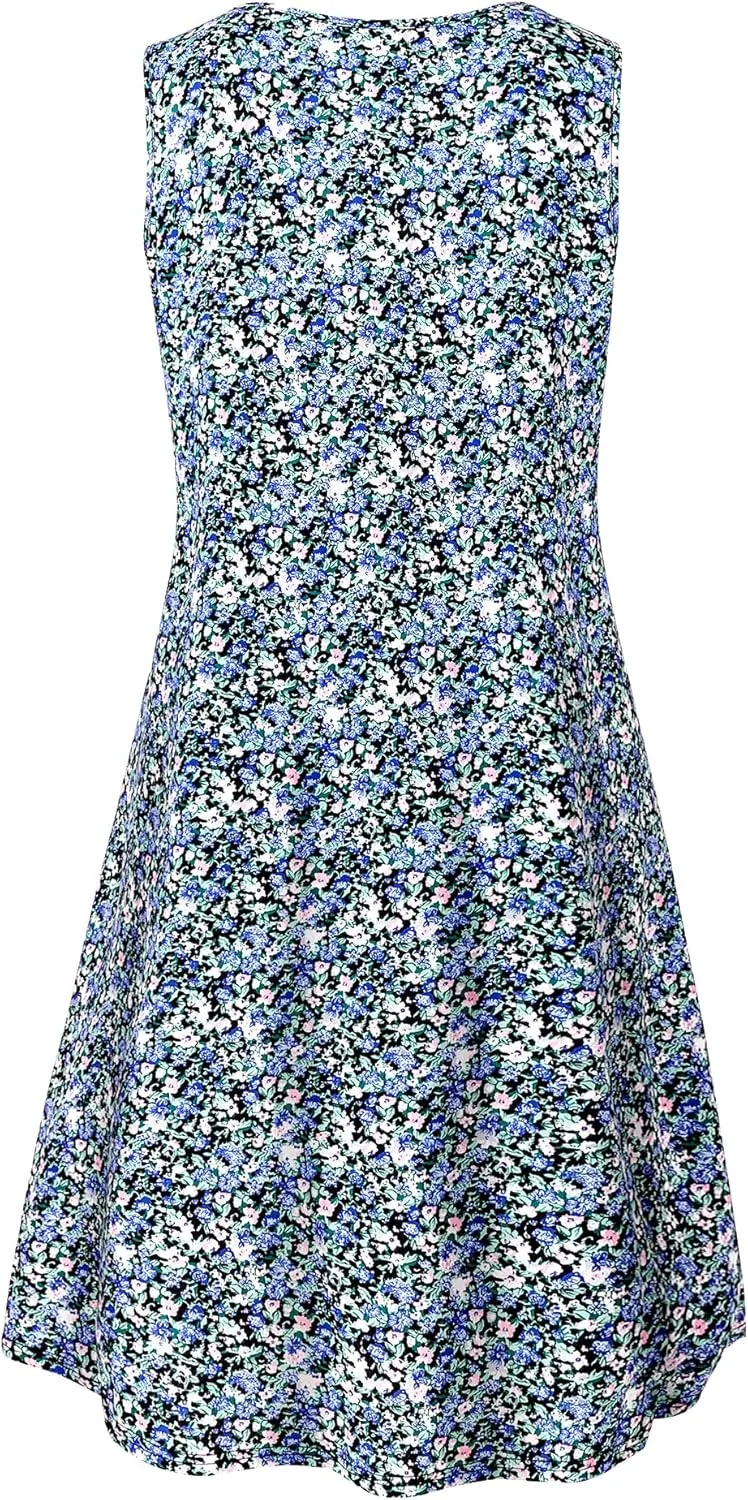 Ivicoer Women's Summer Beach Dresses V-Neck Floral Printed Tank Swing Dress Plus Size with Pocket(L-5XL)
