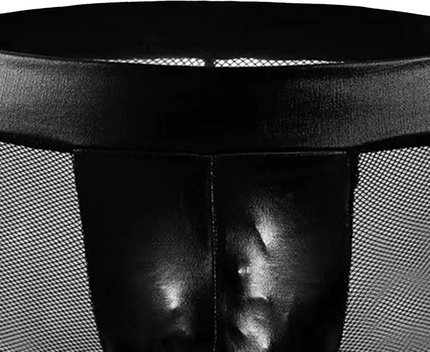 JEKE-DG Men's Hollow Out Erotic Faux Leather Boxer Briefs See Through Breathable Mesh Shorts Sexy Clubwear Underwear