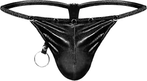 JEKE-DG Men's Hollow Out Erotic Faux Leather Boxer Briefs See Through Breathable Mesh Shorts Sexy Clubwear Underwear