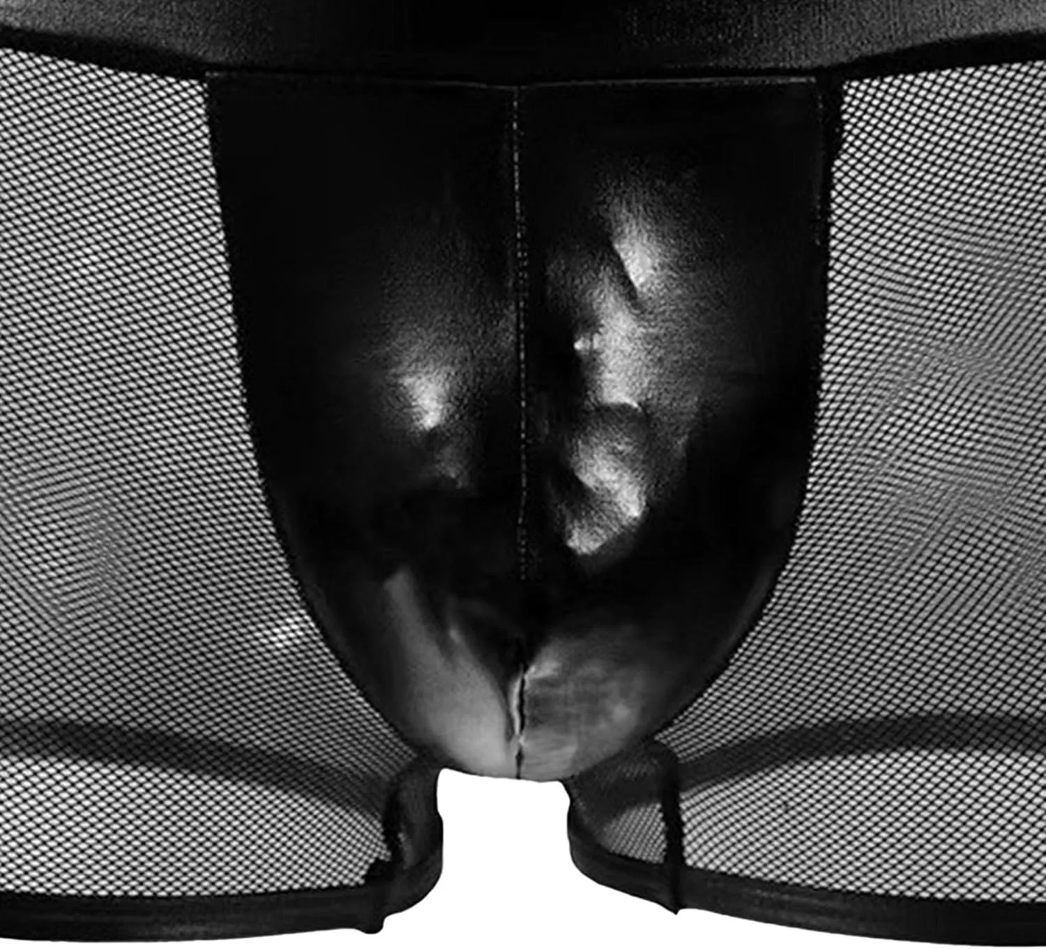 JEKE-DG Men's Hollow Out Erotic Faux Leather Boxer Briefs See Through Breathable Mesh Shorts Sexy Clubwear Underwear