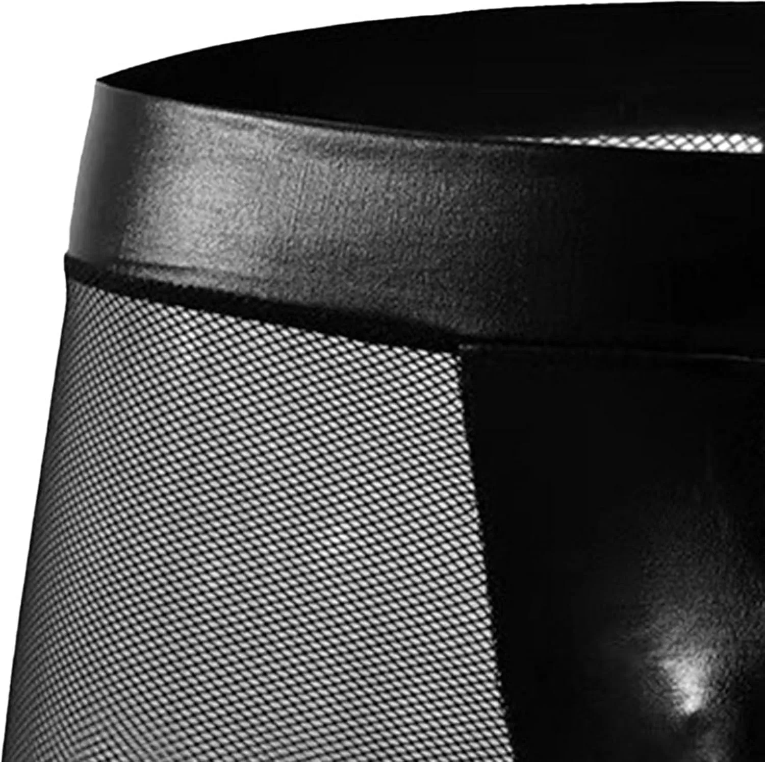 JEKE-DG Men's Hollow Out Erotic Faux Leather Boxer Briefs See Through Breathable Mesh Shorts Sexy Clubwear Underwear