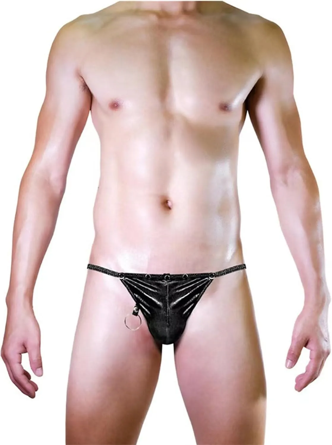 JEKE-DG Men's Hollow Out Erotic Faux Leather Boxer Briefs See Through Breathable Mesh Shorts Sexy Clubwear Underwear