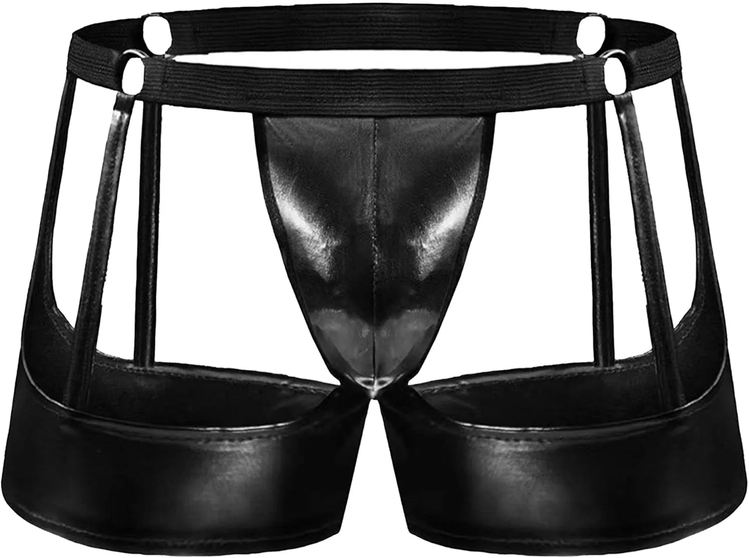 JEKE-DG Men's Hollow Out Erotic Faux Leather Boxer Briefs See Through Breathable Mesh Shorts Sexy Clubwear Underwear