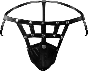 JEKE-DG Men's Hollow Out Erotic Faux Leather Boxer Briefs See Through Breathable Mesh Shorts Sexy Clubwear Underwear