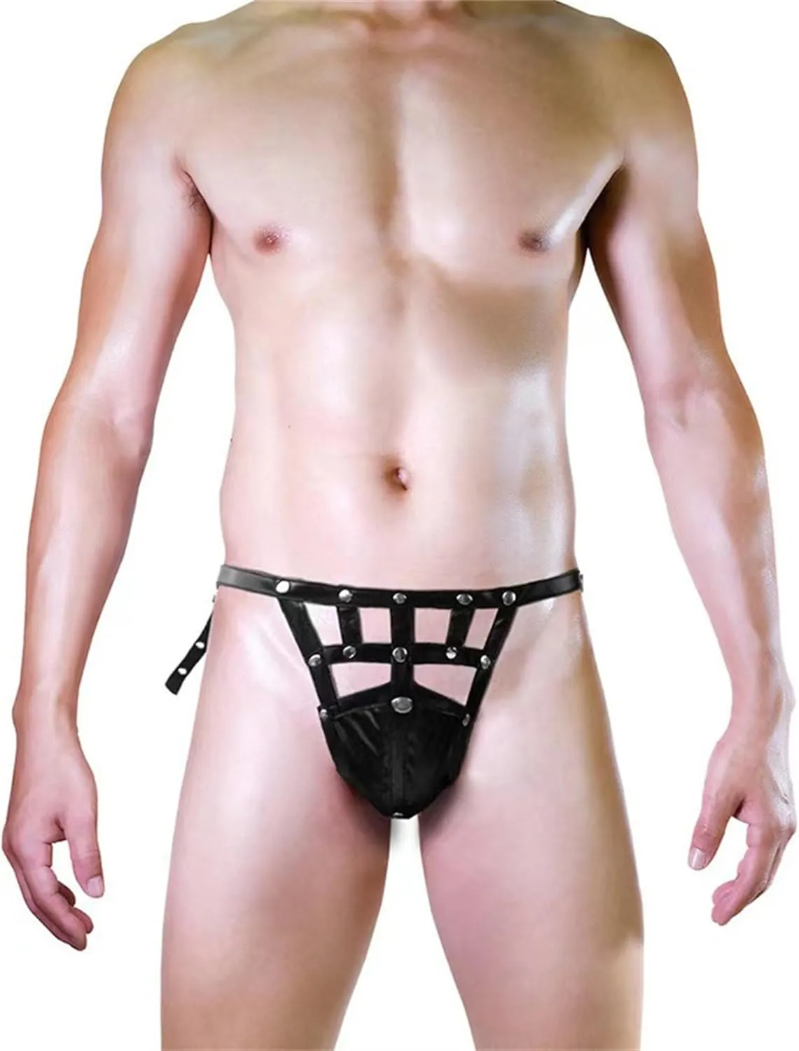 JEKE-DG Men's Hollow Out Erotic Faux Leather Boxer Briefs See Through Breathable Mesh Shorts Sexy Clubwear Underwear