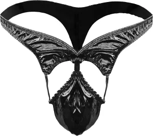 JEKE-DG Men's Hollow Out Erotic Faux Leather Boxer Briefs See Through Breathable Mesh Shorts Sexy Clubwear Underwear