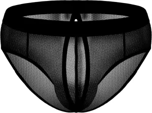JEKE-DG Men's Hollow Out Erotic Faux Leather Boxer Briefs See Through Breathable Mesh Shorts Sexy Clubwear Underwear