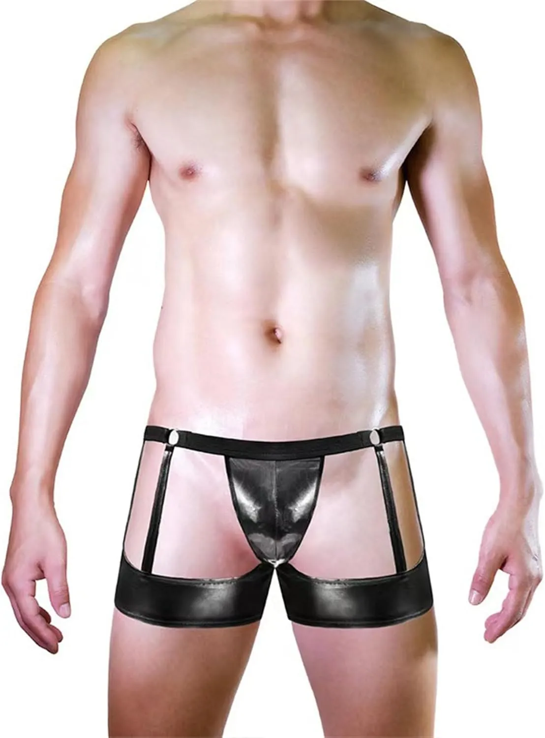 JEKE-DG Men's Hollow Out Erotic Faux Leather Boxer Briefs See Through Breathable Mesh Shorts Sexy Clubwear Underwear