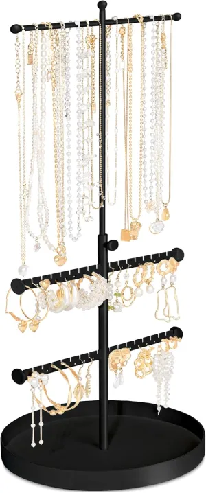 Jenseits Jewelry Holder Stand, 3 Tier Necklace Tree Organizer, Adjustable Height Jewelry Earring Display Towers, Long Necklaces Earrings Bracelets Jewelry Storage Rack for Dresser Bathroom Vanity
