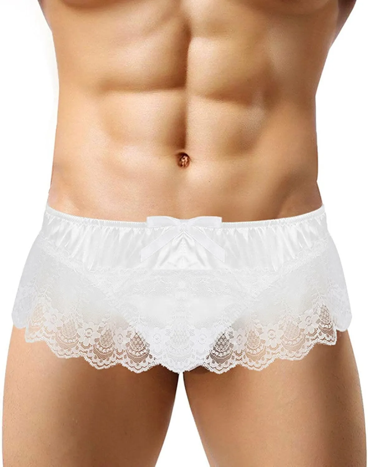 JEShifangjiusu Men?S Floral Lace Underwear Crossdress Sissy Pouch G-String Thong Panties Sexy Maid Cosplay Lingerie Brief