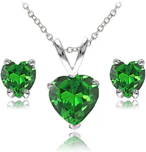 Jewelry Sets for Women, Necklace and Earring Sets for Women, Birthstone Jewelry, Genuine or Synthetic Gemstone, Heart Solitaire, Pendant Necklace, Stud Earrings, Silver Jewelry or Gold Flash