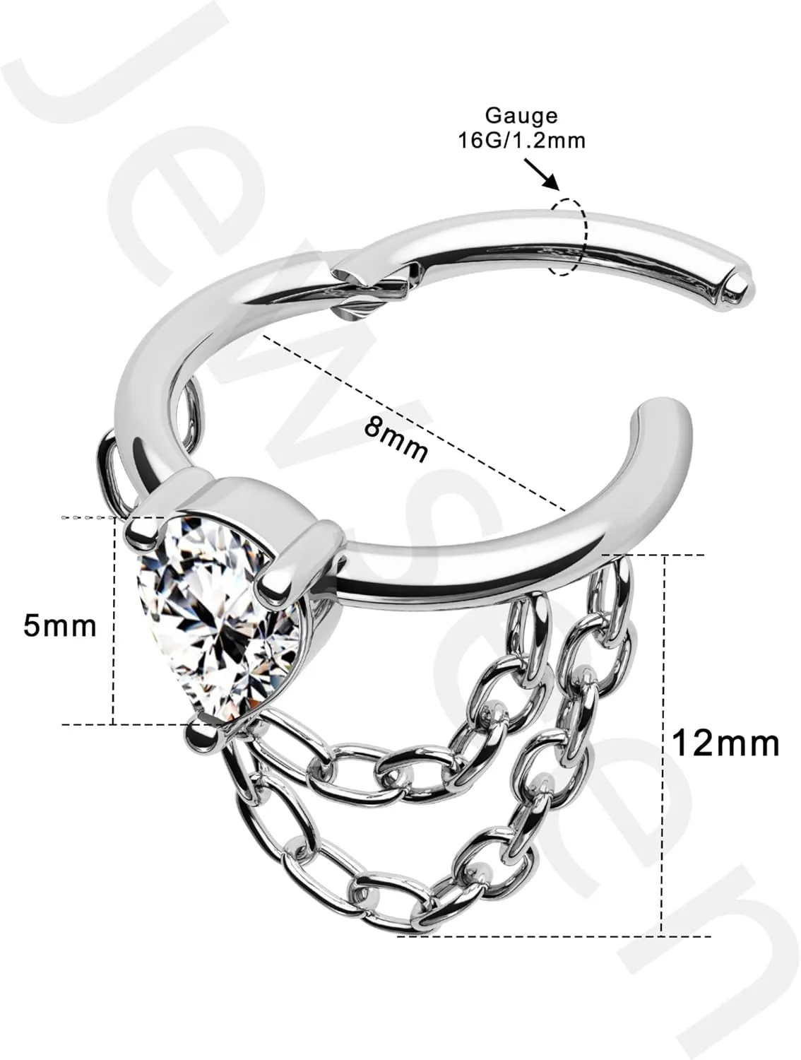 Jewseen 16G Cartilage Piercing Jewelry Dangle Chain Helix Piercing Jewelry CZ Hinged Helix Hoop Conch Piercing Jewelry Cartilage Helix Hoop Earring for Women Men, J-SR0203A