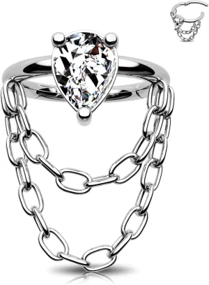 Jewseen 16G Cartilage Piercing Jewelry Dangle Chain Helix Piercing Jewelry CZ Hinged Helix Hoop Conch Piercing Jewelry Cartilage Helix Hoop Earring for Women Men, J-SR0203A